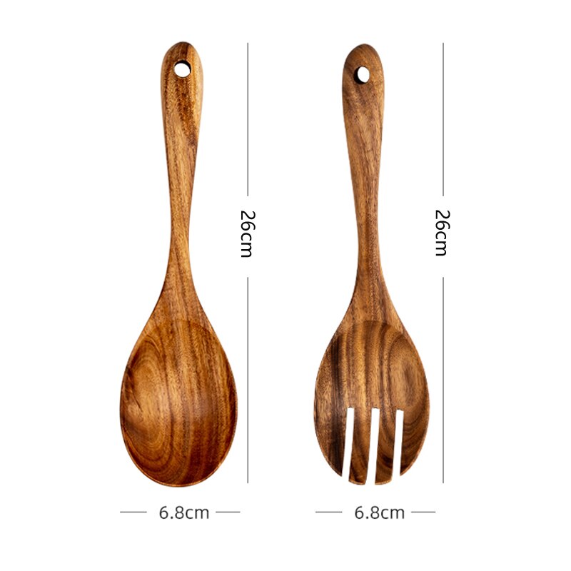 Natuurlijke Houten Lepel Vork Grote Soep Lepel Salade Opscheplepel Vork Set Lange Steel Lepel Houten Servies Keuken Houten Gebruiksvoorwerpen