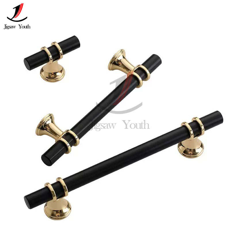Tiradores de puerta dorados y negros modernos de 50mm-300mm, tiradores de armario de cocina, pomos de cajón sólidos, herrajes para muebles de