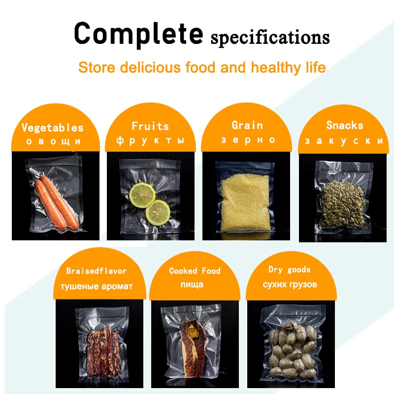 Cozinha 100 pçs/lote saengQ Sacos de Vácuo para Armazenamento De Alimentos Aferidor do Vácuo De Alimentos Máquina de Embalagem Saco Com Material do Produto Comestível