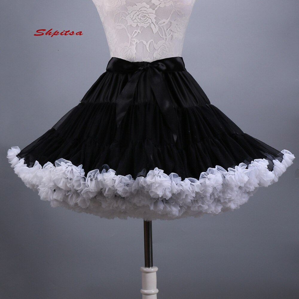 Colored Short Petticoats for Wedding Rockabilly Tutu Tulle Girl Underskirt Hoop Skirt Crinoline Woman Lolita Petticoat: black