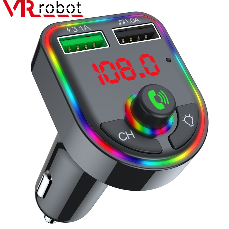 Vr Robot Bluetooth 5.0 Fm-zender Auto MP3 Speler Met Led Licht Draadloze Handsfree Car Kit Adapter Dual Usb Fast opladen