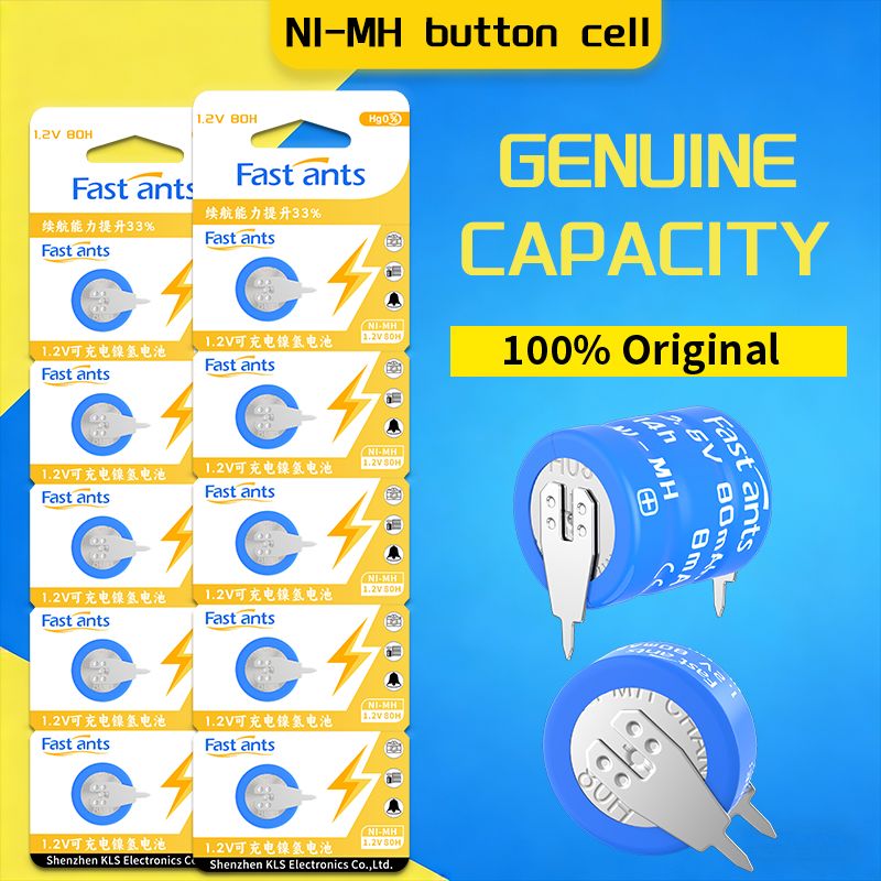 Bateria Recarregável de Célula Tipo Moeda Ni-MH 1.2V 80mAh 80H de Alta Capacidade para Interruptor de Temporizador, Controle Remoto e Dispositivos Portáteis
