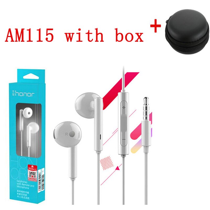 Originele huawei honor oortelefoon  am116 am115 in- oordopjes met microfoon 3.5mm oordopjes voor mate 8 9 3e p10 plus play 10 v8: Am115 met koffer
