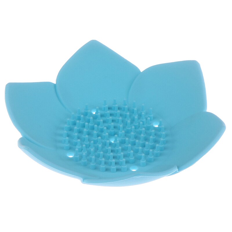 1 plato para escurrir jabón de silicona plato forma de loto Portable jabonera antideslizante bandeja de jabón Acc: Azul