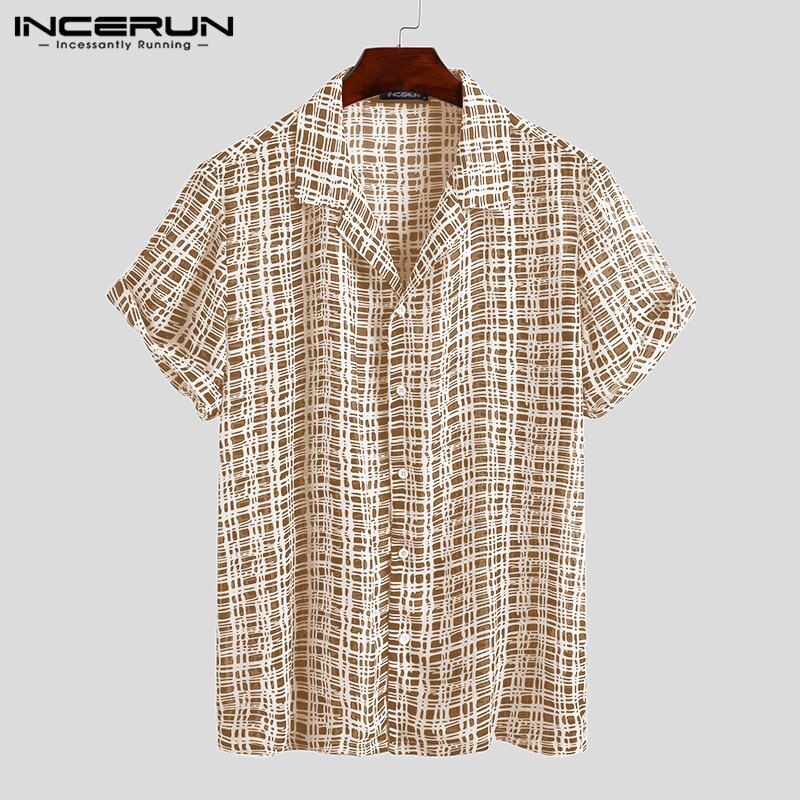 Incerun Mannen Casual Gedrukt Shirt Streetwear Korte Mouw Revers Blouse Zomer Losse Ademende Beach Hawaiian Shirts S-5XL