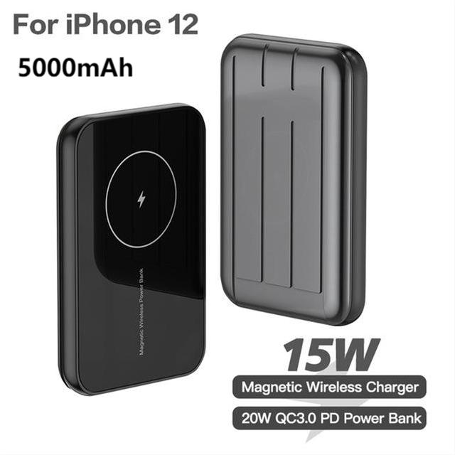 15W Mini Portable Wireless Charging Magnetic Charger For iphone 12 12pro Max 12 Fast Charging Ultra-thin Power Bank Auxiliary: Grey 5000mAh