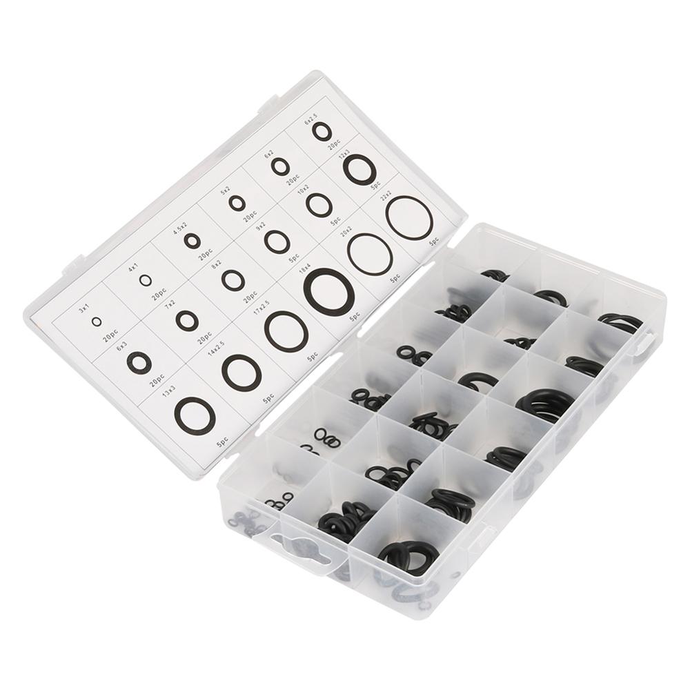 225Pcs O Ring Assortment Rubber O-Ring Washer Seal Rings Watertightness Oil Resistance Gaskets Different Size With Plactic Box