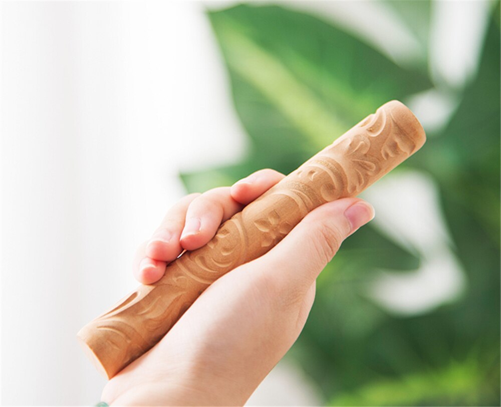 Klei Patroon Roller Houten Handvat Aardewerk Gereedschap Bloem Opluchting Hout Hand Rollen Voor Klei Klei Stempel