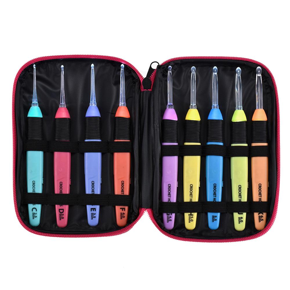 9 LED Crochet Hooks Knitting Needles Crafts Weaving Tool Luminous Crochet Hook DIY Knitting Tools Needle Kit: Default Title