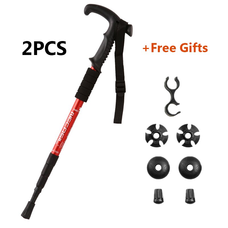 2PCS Nordic Walking Sticks TelescopicTrekking Poles Hiking Stick 4 Section Anti Shock Adjustable Telescopic Canes Stick: 4