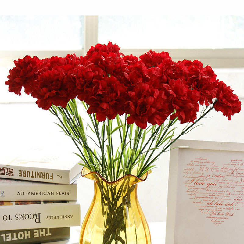 5pcs of silk Carnation 50cm Artificial flowers bouquet for mother&#39;s valentine birthday party garden room decor