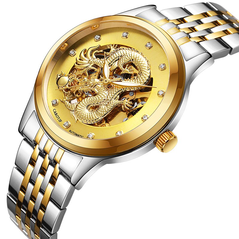 Carotif automatische mechanische horloges voor heren, waterdicht, draak: B3