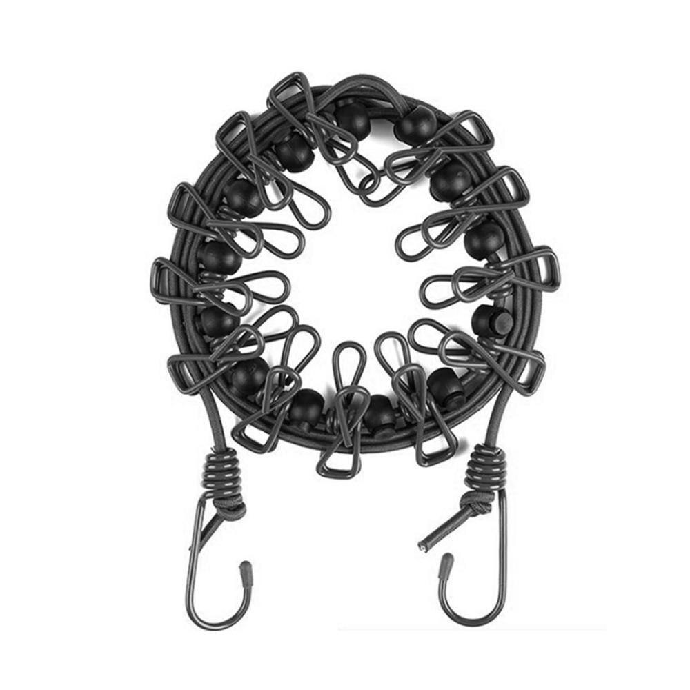 Solid Portable Travel Clothesline for Home Hotel Camping Indoor Outdoor Adjustable End Hooks 12 Clothespin Movable Locking Beads: black
