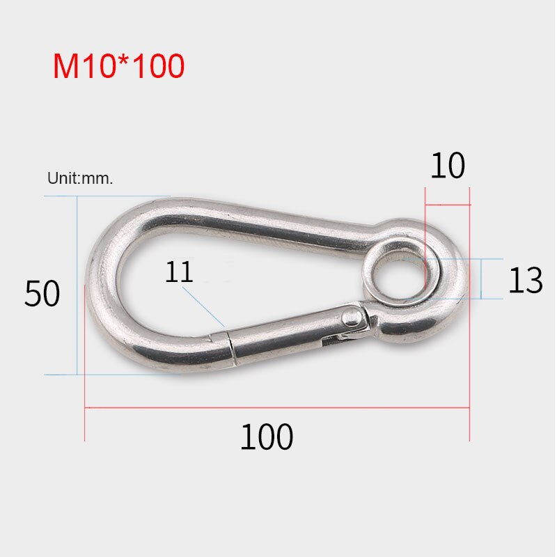 304 Stainless Steel Carabiners With Hole Climbing Gear Safety Snap Hooks Spring Buckle M4~M12 Connector Rings: M10x100