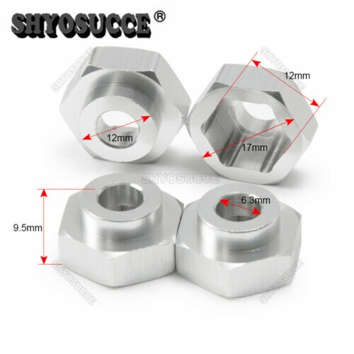 Shyosucce 4 stk metal 12mm to 17mm hjul hex hub adapter konverteringsudvidelse til 1:10 rc crawler bil: Sølv