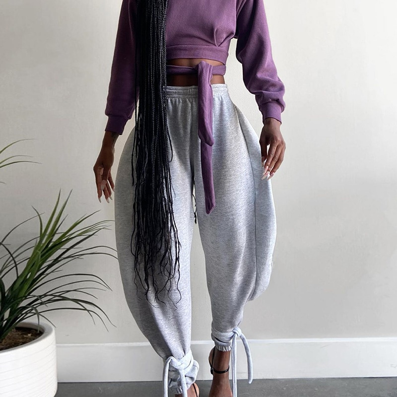 Dames joggingbroek met beenbanden, elastische tailleband, effen kleur, losse harembroek, casual dames hardloopjoggingbroek