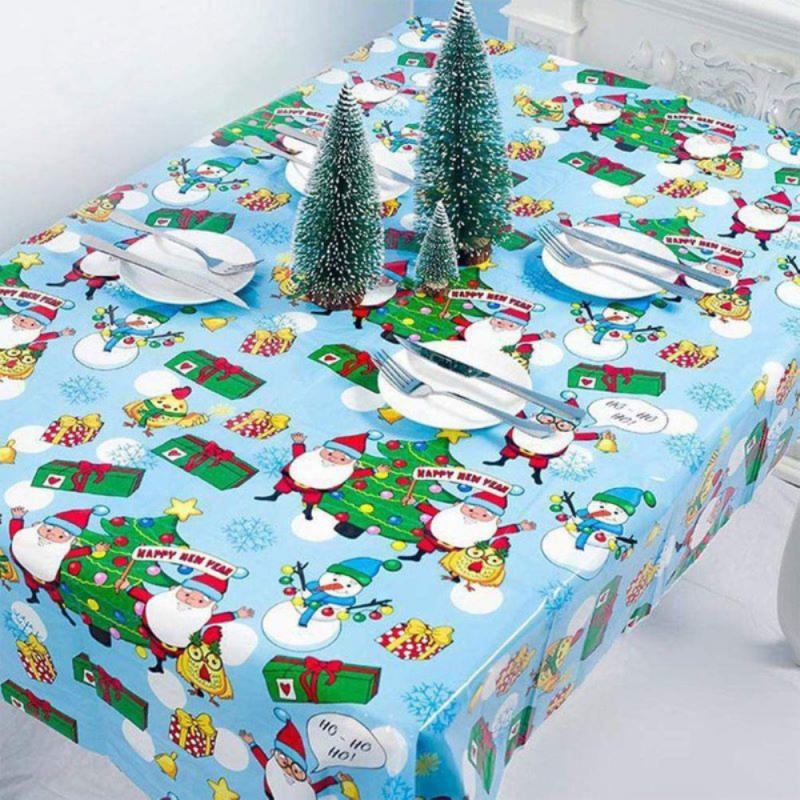 Wegwerp Pvc Vrolijk Kerstfeest Rechthoekige Gedrukt Cartoon Tafelkleed Tafelkleed Kerstversiering Voor Diner Tafel Decor