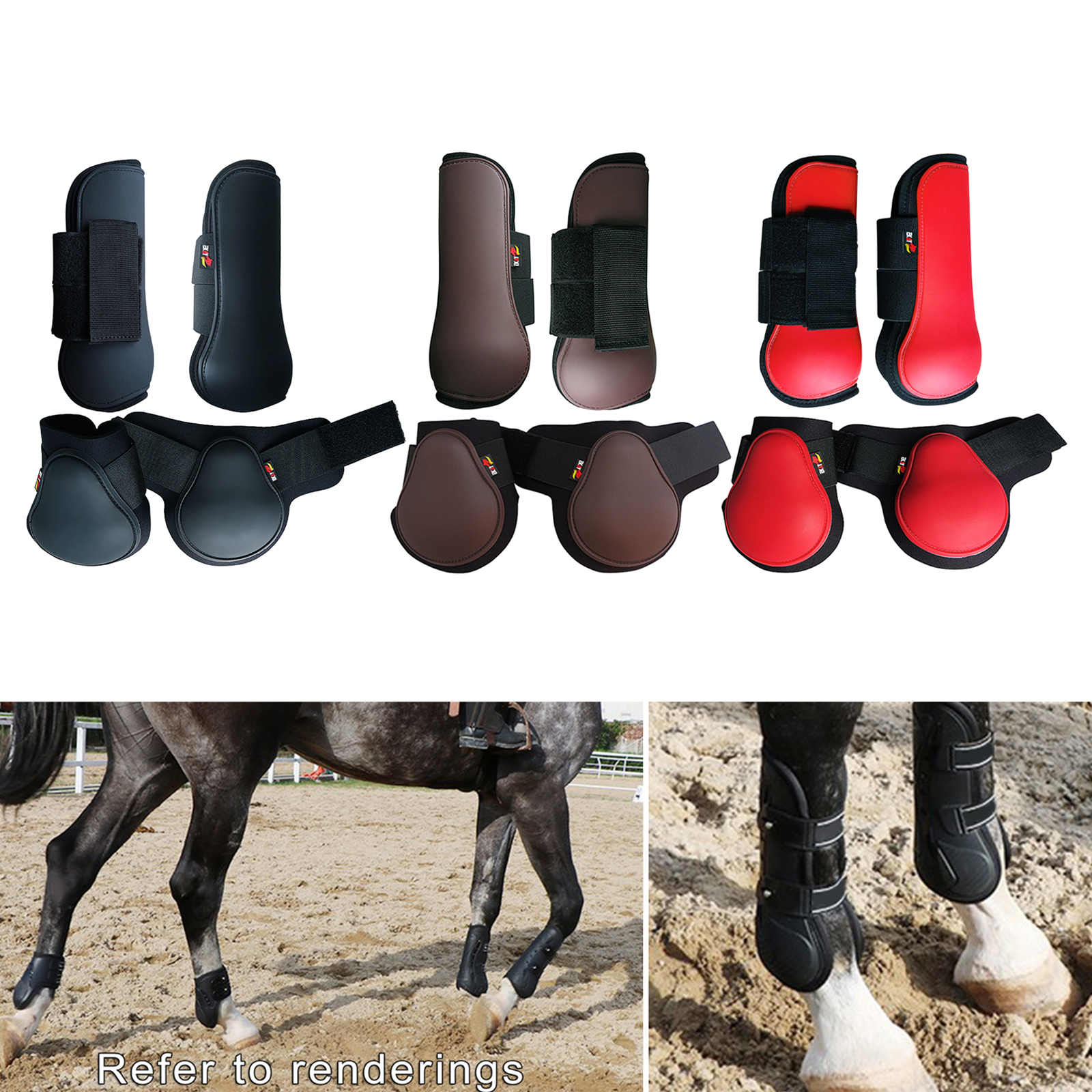 Set of 4 Adjustable Horse Leg Boots Set Equine Front Leg Guard Hind Boots Neoprene Horse Hock Protectors
