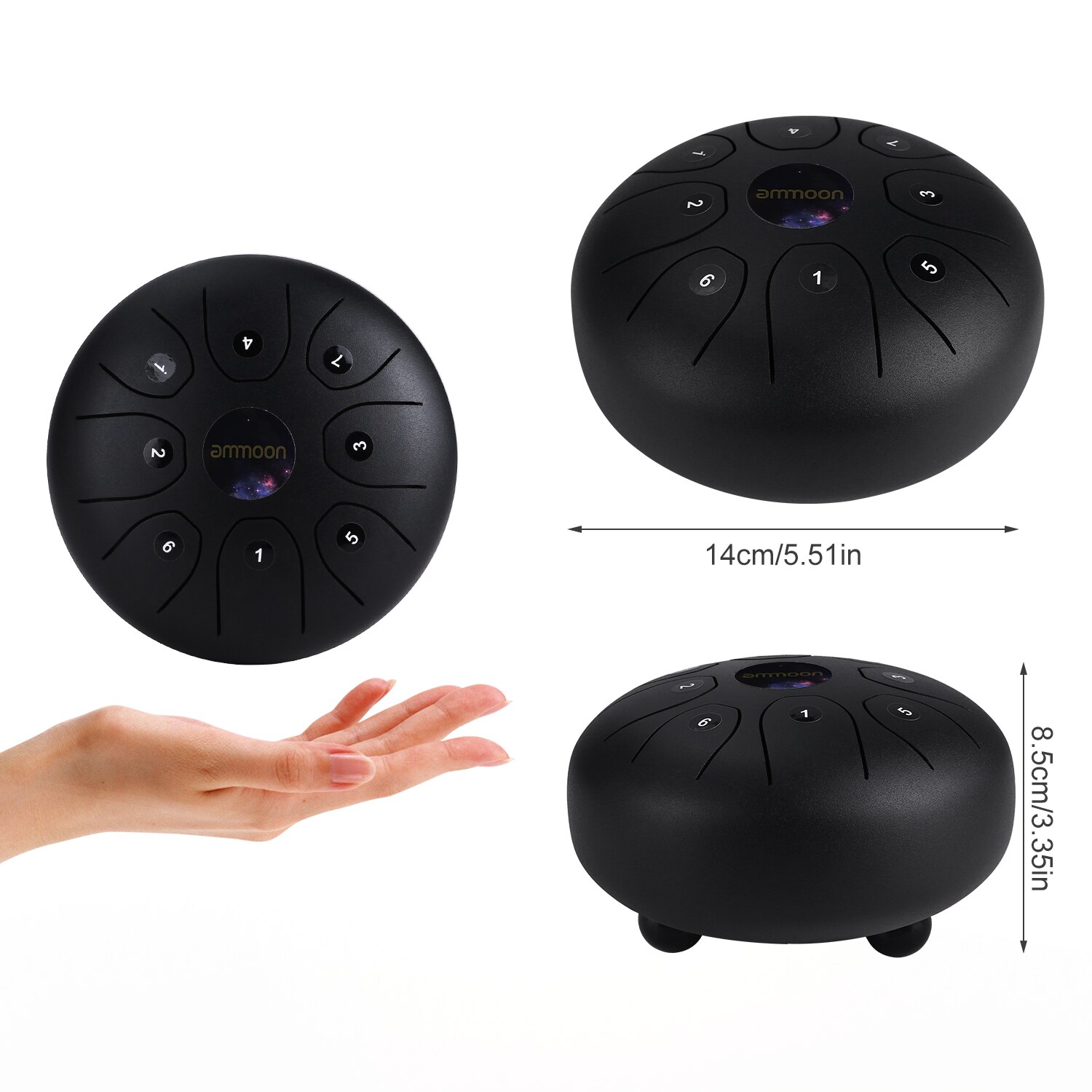 Ammoon 5.5 Inches Mini Staal Tong Drum 8 Notes C-Key Handpan Drum Steel Pocket Drum Percussie Instrument Met draagtas