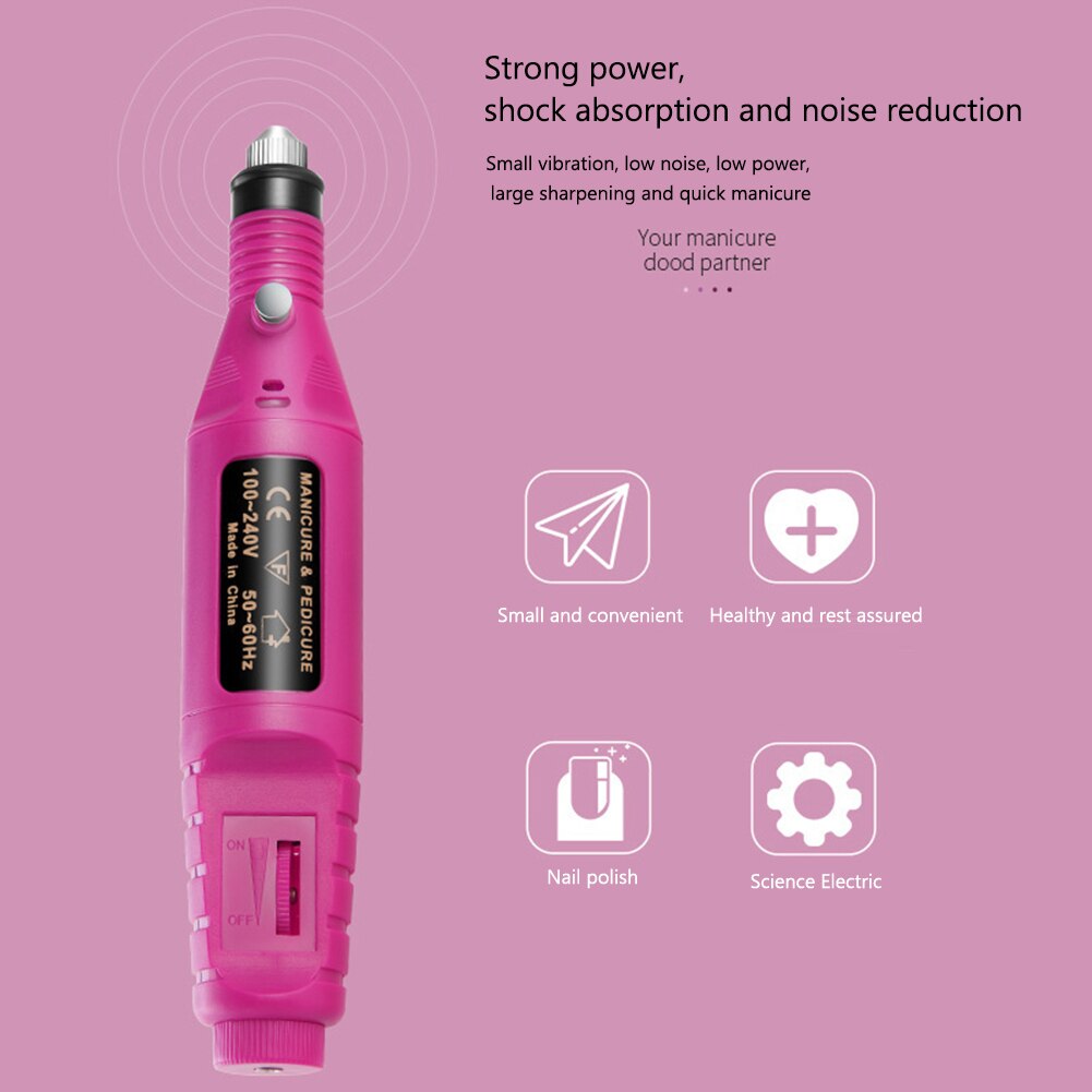 1Set Elektrische Nail Boor Machine Kit Usb Opladen Manicure Machine Pedicure 6 Bits Schuren Buffer Nagelvijl Nail Art pen TSLM1