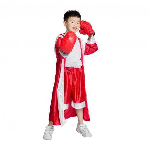 Børn løs muay thai taekwondo boksekåbe langærmet bælte sceneshow kickboxing kjole boksning konkurrence træning bokser kostume: Rød 140cm