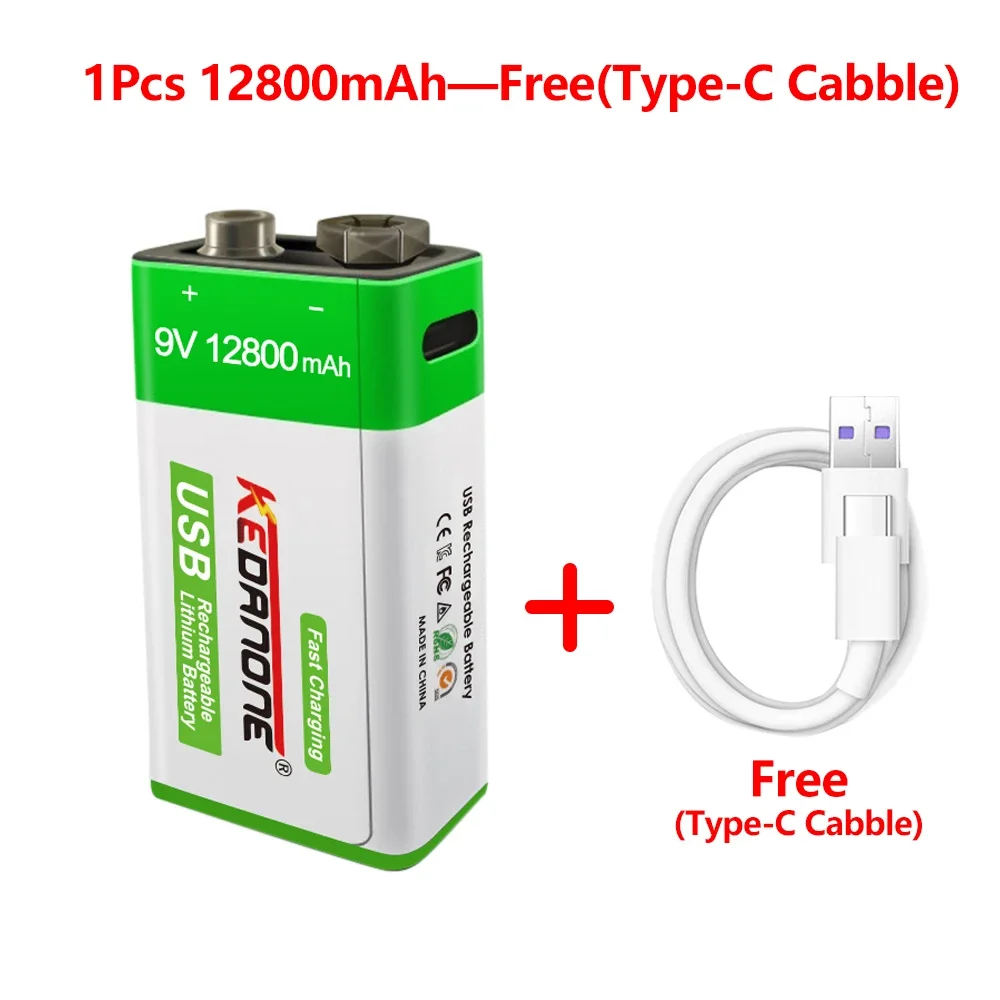 9V 12800mAh li-ion Rechargeable battery 6f22 9V lithium Micro USB Batteries for Multimeter Microphone Toy Remote Control KTV use: Gold