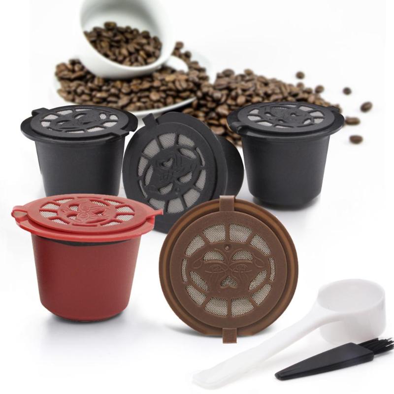 1Pc 3Pcs Koffie Capsule Hervulbare Herbruikbare Herbruikbare Hervulbare Nespresso Machine Capsule Plastic Filter Cups Lepel Borstel