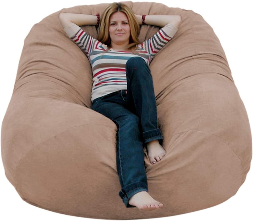 Mysig säck 6- fot stor bockskinn mjuk bean bag stol sofföverdrag: Kaki