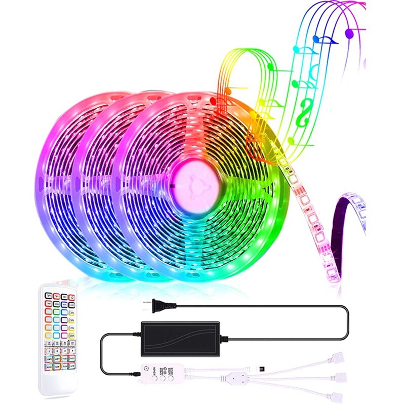 15M RGB LED Light LEDs Music Sync Color Changing SMD 5050 RGB Light Strips with APP/Silicone Key Controls US PLUG