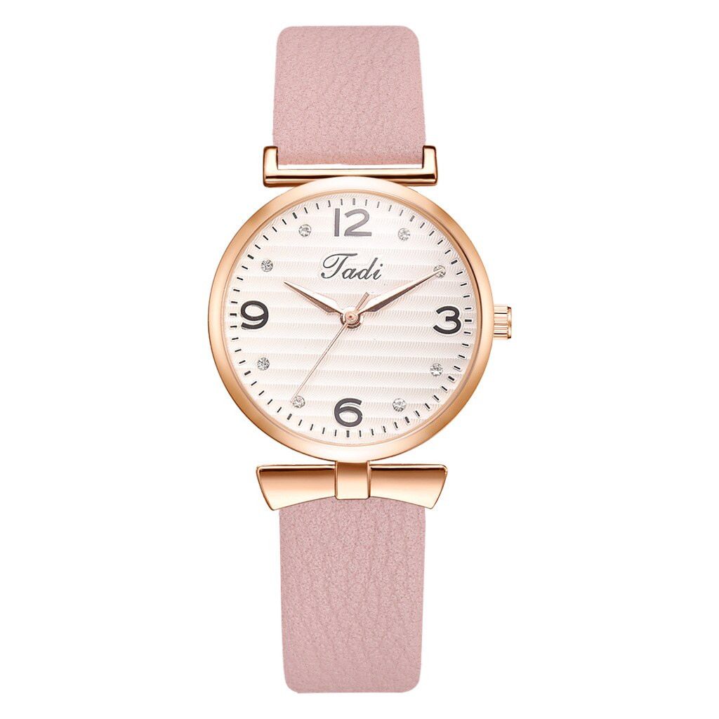 Top Brand Dress Female Watches Simple Rhinestone Woman's Watch Bracelet Set 2PCS Leather Ladies Wristwatch reloj mujer: pink watch