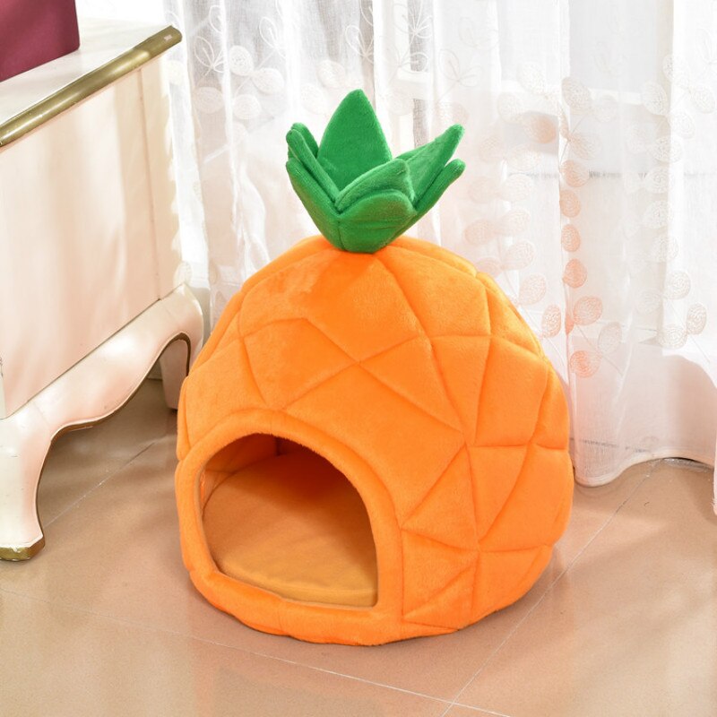 Leuke Huisdier Bed Huis Winter Warm Mat Kennel Ananas Vormige Zachte Spons Puppy Machine Wasbare Doek Voor Kleine Medium Kat hond