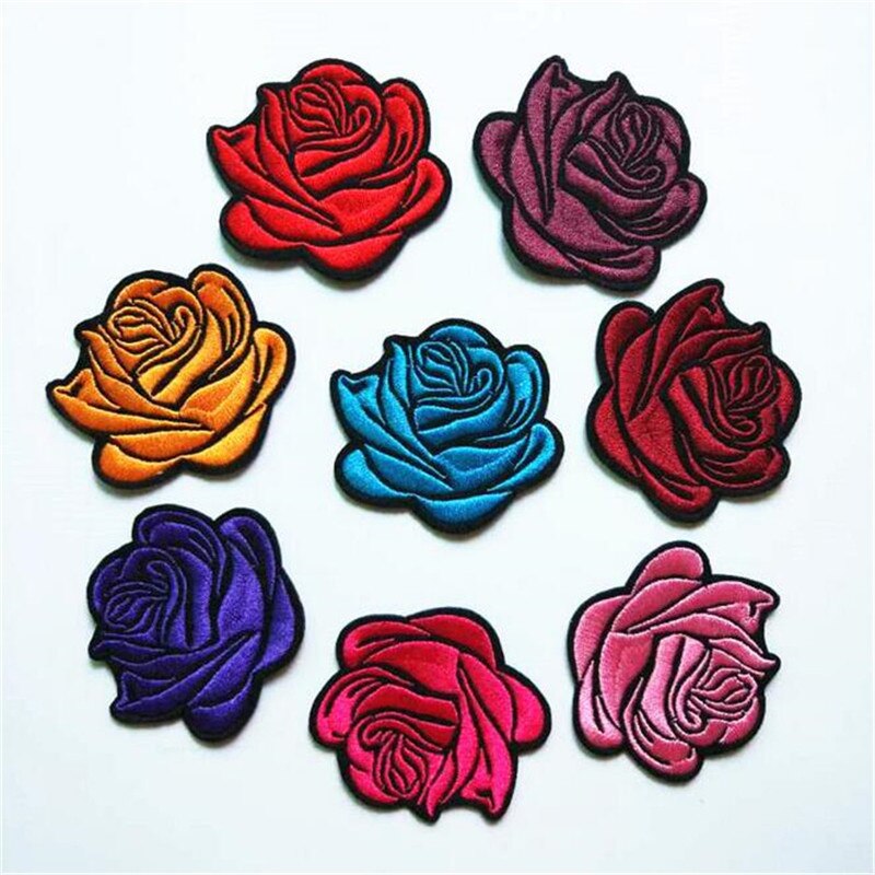 5 pièces/lot coudre/fer sur Patch pour veste en jean brodé Applique Badge Rose fleur Patch pour vêtements tissu vêtements bricolage