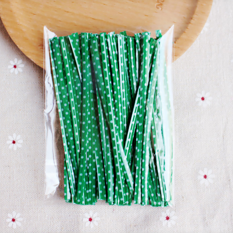 100 st 9cm tråd metalliska snoddar för cello godispåse stål bakförpackning ligation klubba dessert försegling twist slips