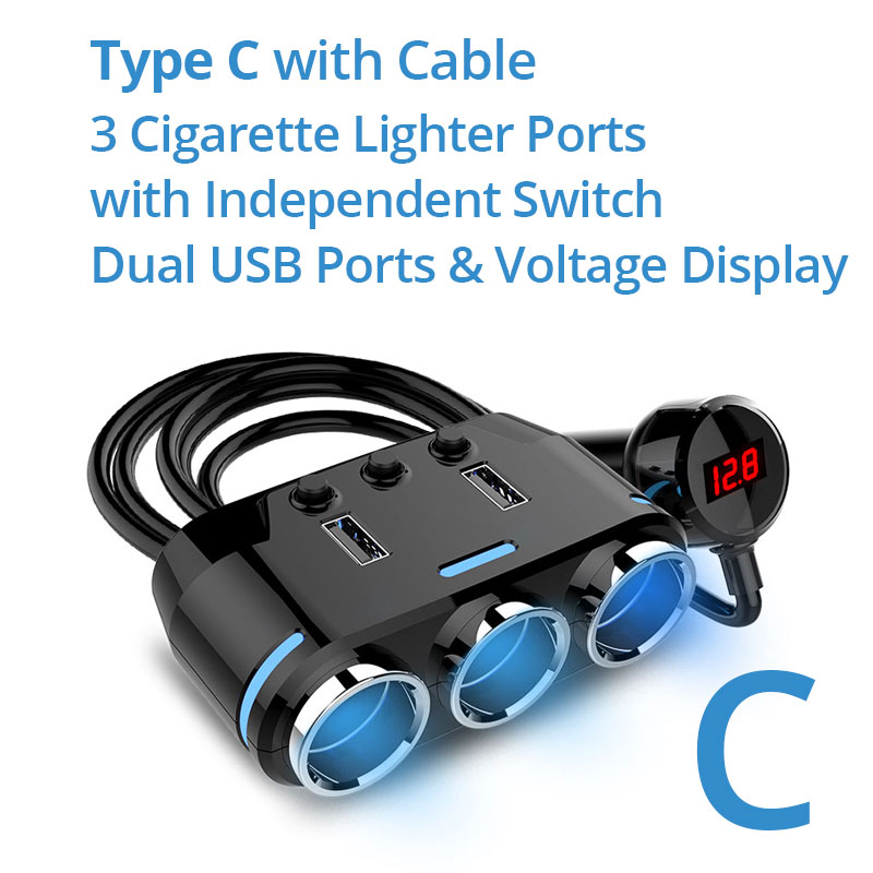 12 V-24 V Auto Sigarettenaansteker Adapter USB Car Charger Splitter Socket Plug LED Voltage Detection Dual Usb automobiles Splitter: Type C