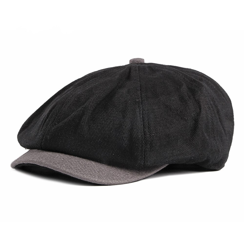 Bonnet de Style britannique en coton pour homme, béret en Patchwork de Style marin, casquette octogonale de printemps et d&#39;été: Black