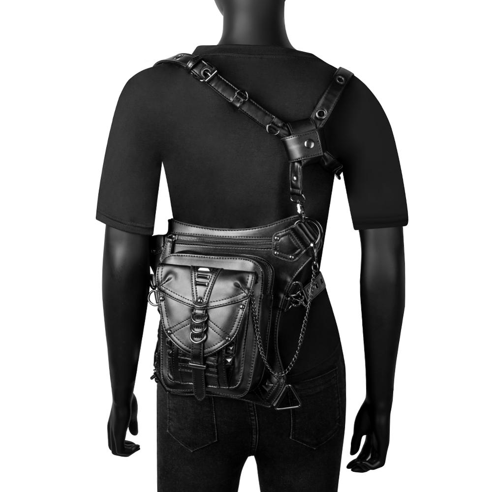 GearDuke Women Waist Bag Gothic Fanny Packs Motorcycle Hip Leg Bag Steampunk Holster Shoulder Bag Men PU Leather Crossbody Bags