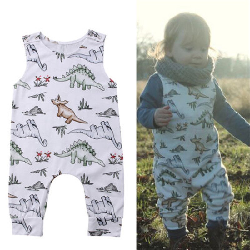 Lente 0-24M Baby Meisje Jongen Dinosaurus Print Romper Mouwloze Cartoon Jumpsuit Playsuit Baby Peuter Kleding