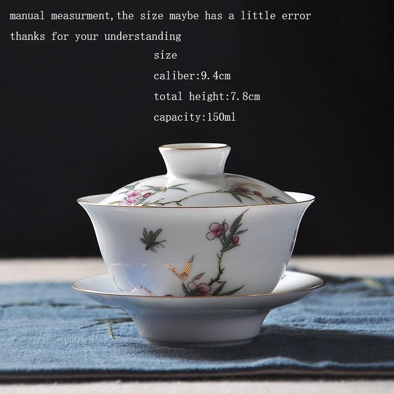 150ml gaiwan keramische porseleinen theepot met ondiep reliëfpatroon, drinkgerei, theeservies, theeceremonie, meesterlijke theekom met deksel, schotelset: Default Title