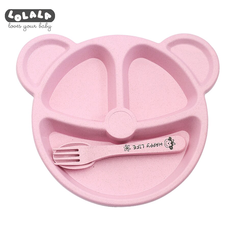 3- pièces/ensemble de nourriture pour bébé nourriture nourriture couverte cuillère cuillère fourchette bébé ours manger plat résistant à la chaleur formation d'assiette: Ensemble rose