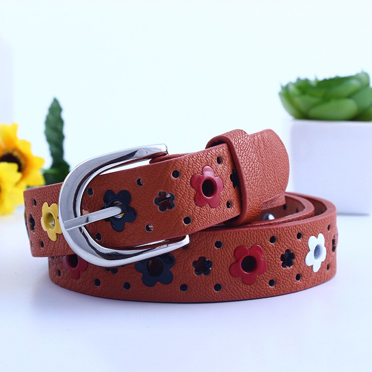 Meisje Riem Kleurrijke Bloemen Vlinder Holle Kinderen Leisure Pin Gesp Riem Roze Wit Blauw Geel Rood Zwart Bruin: brown