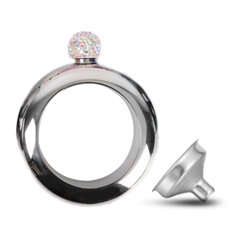 Bracelet alcool Hip flacon avec couvercle en diamant rond Chic vin 3.5oz whisky Vodka alcool Flagon Drinkware + 1 entonnoir: SV