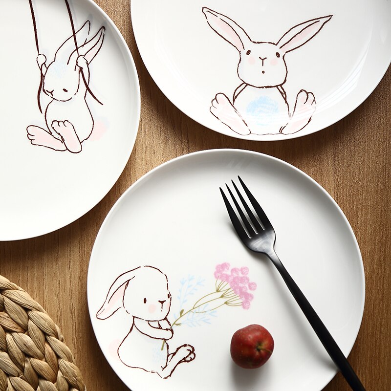 Noolim 1pc 8 tommer keramisk middagstallerken kanin dyr middagsretter pasta bøf desserttallerkener fint benporcelæn køkkengrej