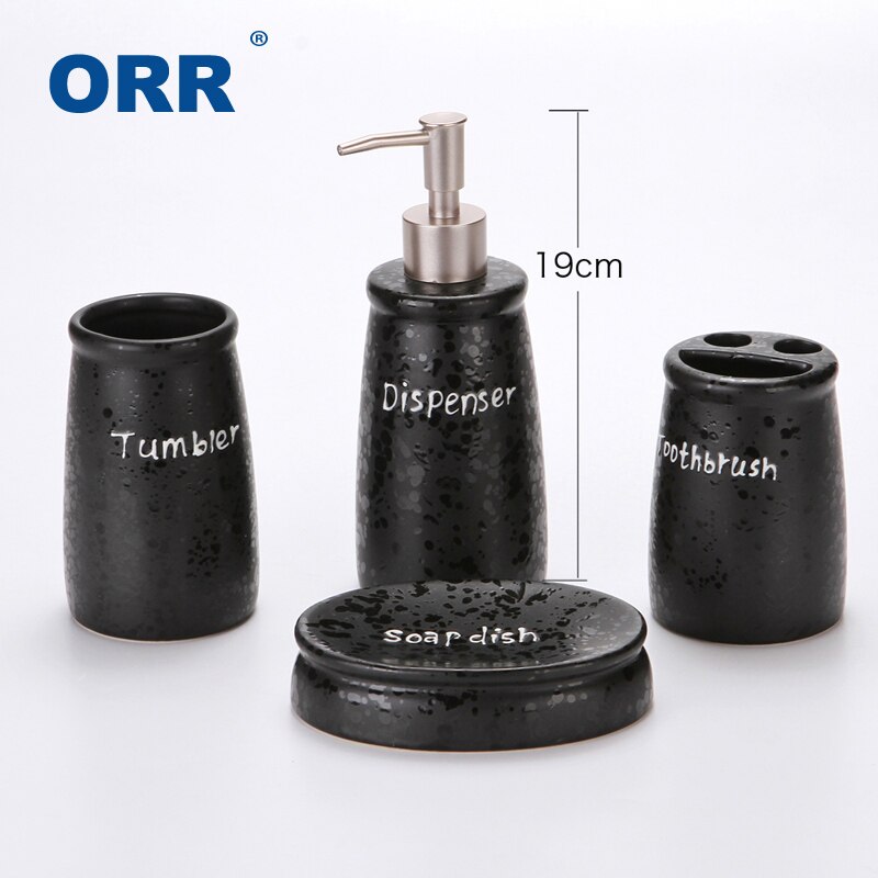 Blk/Wt Bathroom four Ceramic sanitary supplies ware Cups toothbrush holder soap dispenser Bath display sabonetei Articulos ORR