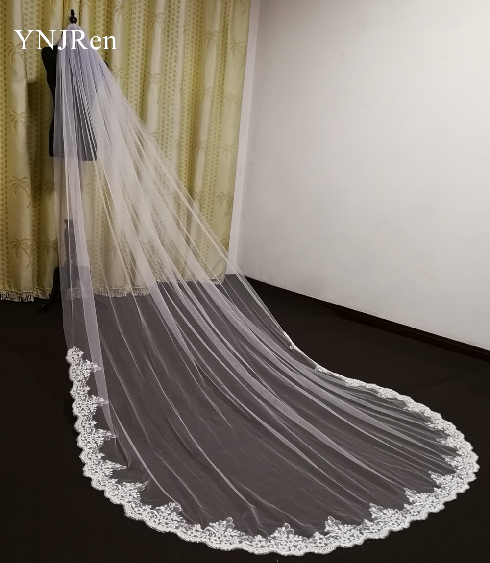 Real Photos Wedding Accessories White/Ivory Wedding Veil with Comb Lace Mantilla Cathedral Bridal Veil Veu De Noiva