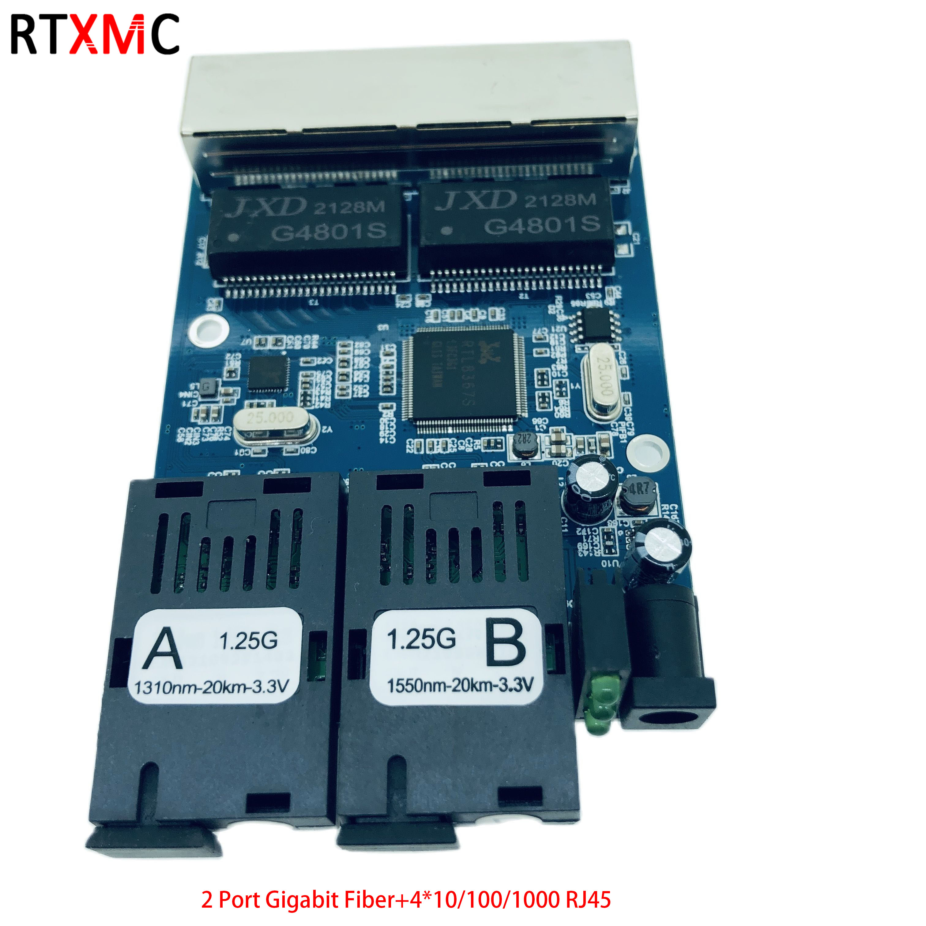 Media Converter Switch 10/100/1000M Fiber Ethernet Transceiver 1.25G 2SC 4RJ45 2FO 4LAN Adapt Optic Fibre Optique Ottica Gigabit: Only PCBA Board