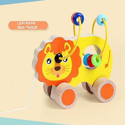 Cartoon Children Drag And Toy Animals Around The Pearl Toy Trailer Colorful Baby Visual Training Toys