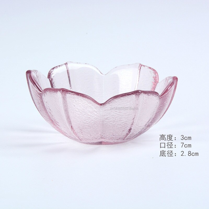 Japanese Cherry Blossom Plate Transparent Pink Glass Saucer Glass Salad Bowl Salad Bowl Set Dish Set: C