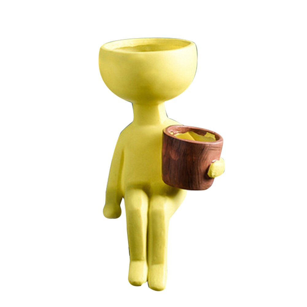 Personagem retrato vaso de flores resina suculentas planta pote rosto abstrato vaso de flores casa desktop paisagem decoração jan88: Yellow B