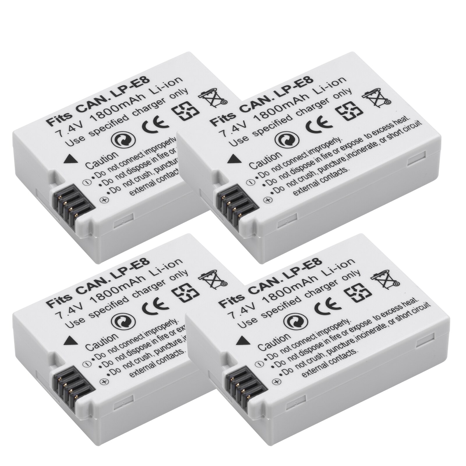 1800mAh LP-E8 LPE8 LP E8 Batterie Batterie AKKU + LCD Double Chargeur pour appareil photo Canon EOS 550D 600D 650D 700D X4 X5 X6i X7i T2i T3i: 4 Pcs Battery