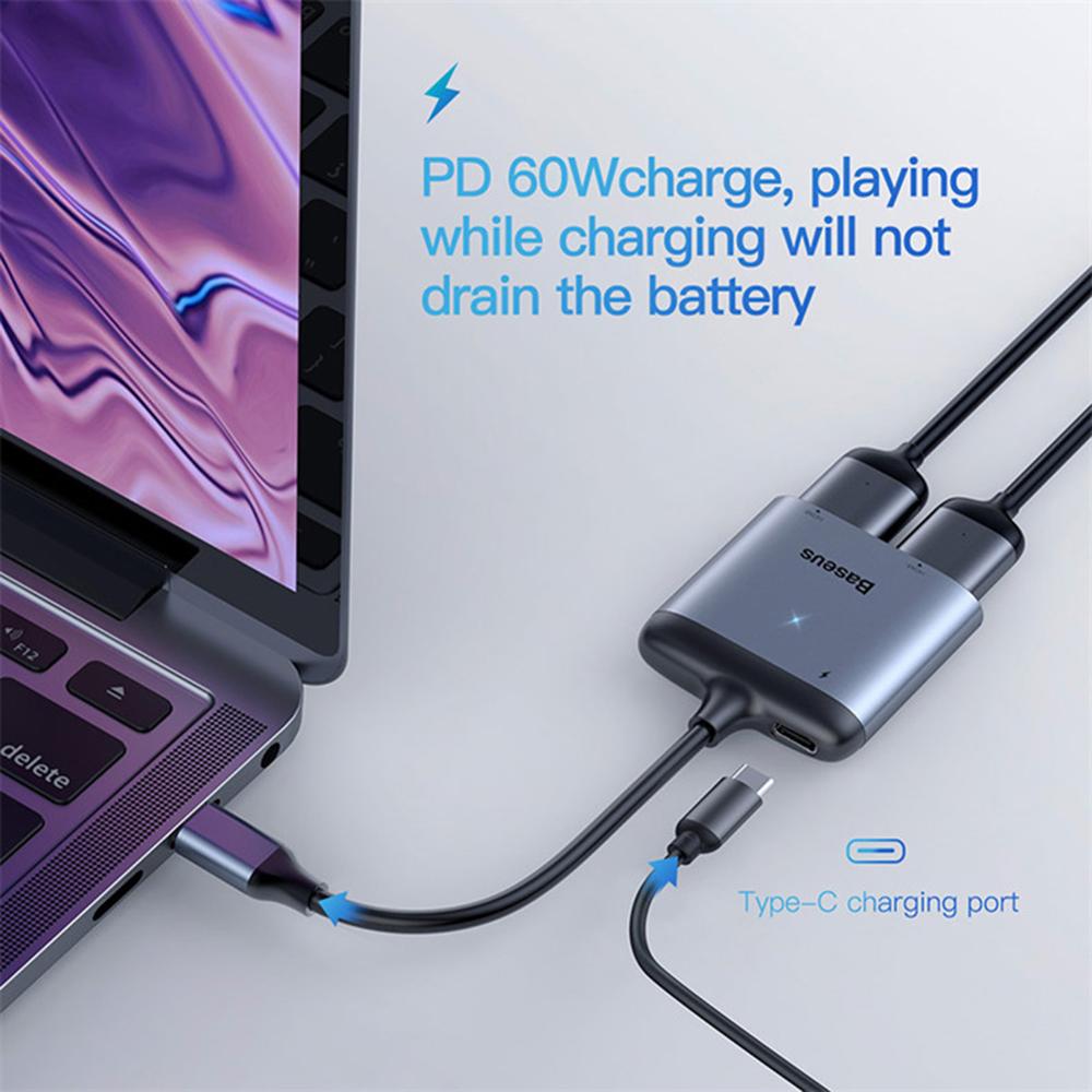 Baseus 4K USB C vers HDMI adaptateur type-c vers double affichage HDMI PD adaptateur de Charge rapide HUB Station d'accueil câble de Concerter